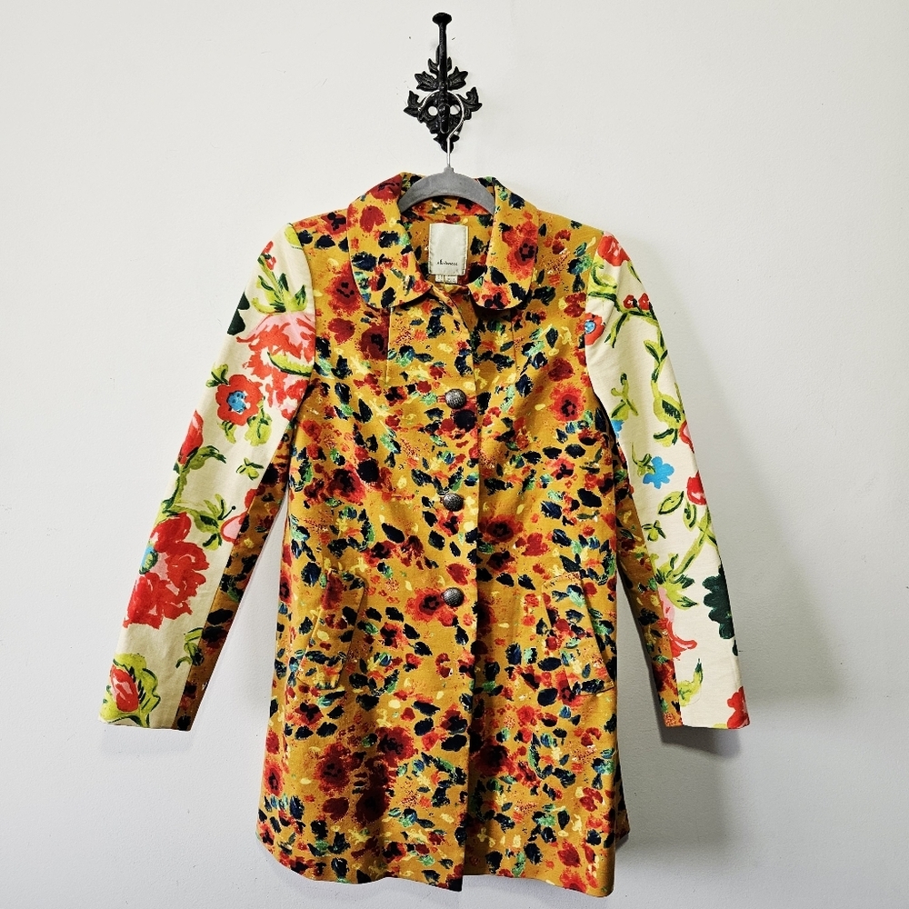 Anthropologie Elevenses Leopardlily Coat Size 0 Floral Boho EUC